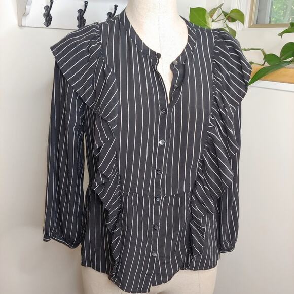 Madewell Silk Ruffle Striped Blouse, M - Picture 4 of 11